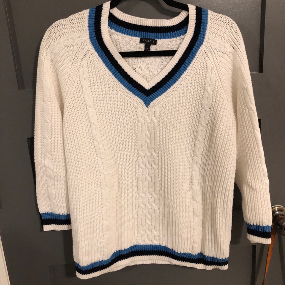 White-Blue VNeck Talbots Sweater